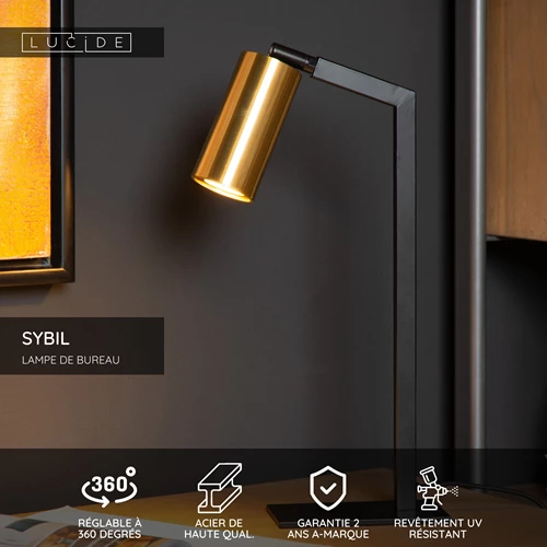 Lucide SYBIL - Lampe de bureau - 1xGU10 - Noir - USP